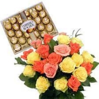 Bunch of 12 Mix Roses with 24 Pcs Ferrero Rochers