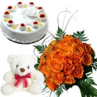 Orange roses cake N teddy