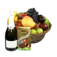 6 ITEMS Fresh Fruit Basket w/ LINDT BOX & SPARKLING JUICE